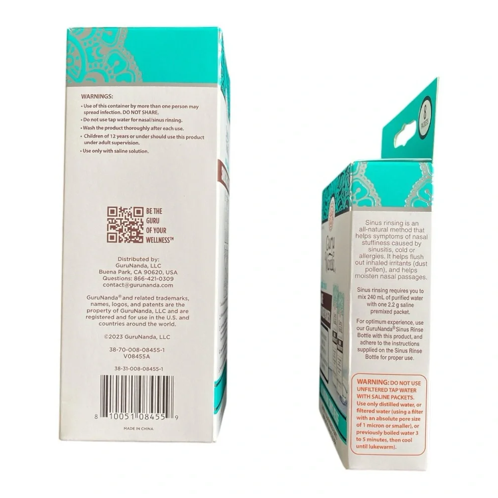 2 Piece Set Of Guru Nanda Sinus Rinse Bottle Nasal Rinse Saline Premixed Packets